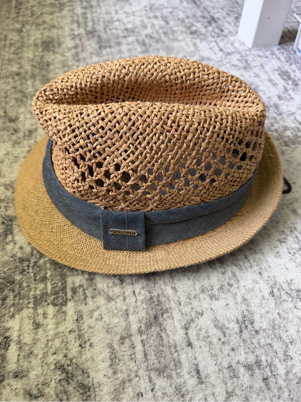 Nautica Kids Straw Fedora Hat with Gray Band
